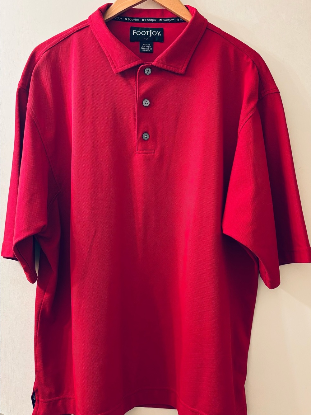 FootJoy Men's Textured Bright Red Loose Fit Golf Polo